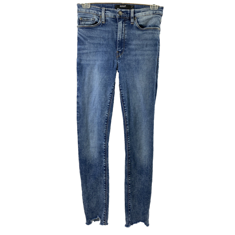 Hudson Jeans Womens Size 27 Barbara Super Skinny Medium Wash Denim‎ Raw Hem